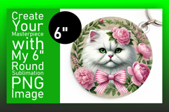 Elegant Keychain Round PNG Artwork , Cute Cat Product Image 1