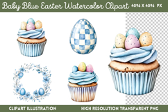 Baby Blue Easter Watercolor Cliparts Bundle PNG Product Image 16
