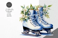 Christmas clipart, Skating shoes clipart, Blue Christmas Product Image 1