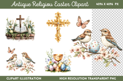 Antique Religiou Easter Clipart PNG Product Image 1