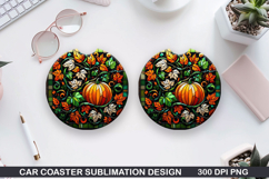 Pumpkins Car Coaster Sublimation| Halloween Coaster PNG Product Image 1