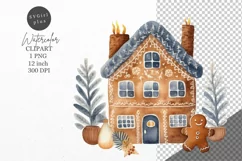 Christmas clipart, Gingerbread house clipart, Blue Christmas Product Image 1