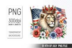 4th of July Lion Clipart, Animal illustration for crafts Product Image 1