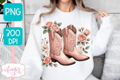 Floral Cowboy boots sublimation PNG, Spring clipart PNG Product Image 1