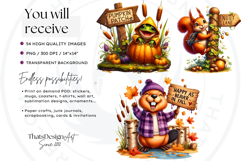 Autumn Cute animals with signs clipart Pumpkin thanksgiving Product Image 2