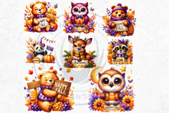 Autumn Cute animals with signs clipart Pumpkin thanksgiving Product Image 6