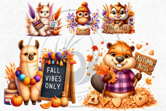 Autumn Cute animals with signs clipart Pumpkin thanksgiving Product Image 9