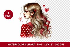 valentine png watercolor clipart - girl Product Image 1