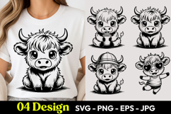 Cute Baby Highland Cow Cartoon T Shirt Design SVG Product Image 1