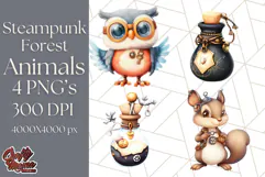Vintage Steampunk Forest Animal PNG Clipart for Sublimation Product Image 1
