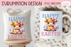 Happy Easter sublimation PNG, Cute highland cow PNG design Product Image 5