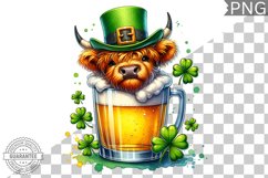 St. Patrick&#039;s day Highland Cow - Clipart Sublimation PNG Product Image 1