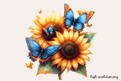 Butterfly Flowers Clipart PNG Product Image 1