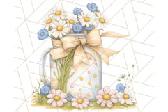 Flowers in Glass Jars PNG, Rustic Floral Watercolor Clipart Product Image 2