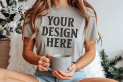 Christmas Bella Canvas 3001 Athletic Heather Shirt Mockup Product Image 1