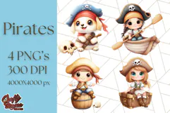 Cartoon Pirate Kids and Animals PNG Clipart for Fun Designs Product Image 1