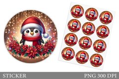 Cute Penguin Sticker Printable. Christmas Sticker Design Product Image 1
