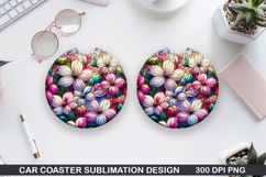 Flower Car coaster sublimation, Summer Coaster PNG Design Product Image 1