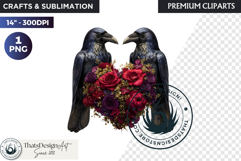 Floral Ravens Fantasy clipart, Gothic Botanical Bird Graphic Product Image 1