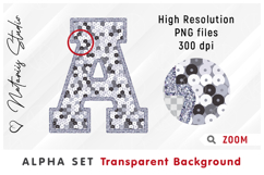 Silver Sequins Alpha Set. Letters Numbers Clipart. Product Image 4