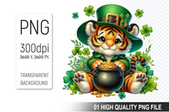 St. Patrick’s Tiger with Hat Clipart, Sublimation PNG Product Image 1