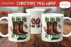 Ho Ho Ho mug wrap PNG, Western Christmas coffee mug PNG Product Image 1