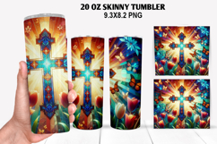 Cross Flower Skinny Tumbler 20oz Wrap Design, Easter Tumbler Product Image 1