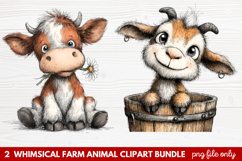 Whimsical Farm Animal Clipart | Cute Farm Animals PNG Set Product Image 1