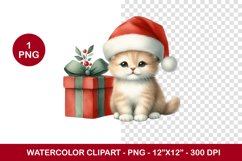 png watercolor clipart - christmas kitten Product Image 1