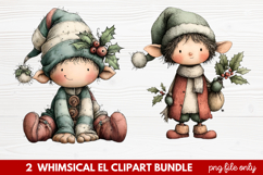Whimsical Elf Clipart | Cute Christmas Elf PNG Illustration Product Image 1