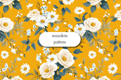 Elegant Floral Seamless Pattern Coral Roses, White Daisies Product Image 1