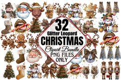 Glitter Leopard Christmas Sublimation Clipart Bundle PNG Product Image 1
