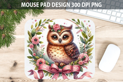Watercolor Owl Mouse Pad Sublimation - Valentines PNG Product Image 1