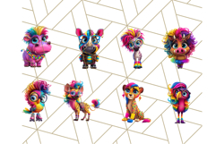 Funky Safari Animals PNG Clipart With Rainbow Hair, Cute Png Product Image 2