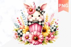 Easter Bunny And Milkshake Flowers Sublimation - Clipart PNG Product Image 1