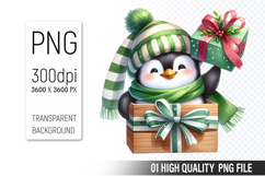 Christmas Penguin Clipart PNG, Watercolor Christmas Animals Product Image 1