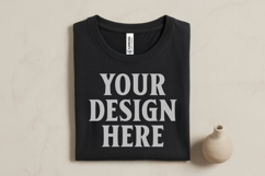 Black Folded Bella Canvas 3001 Flat Lay T-Shirt Mockup Product Image 1