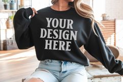Gildan 18000 Black Mockup , Crewneck Sweatshirt Boho Mock-up Product Image 1