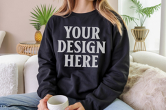 Black Gildan 18000 Crewnwck Sweatshirt Mockup, gildan 18000 Product Image 1