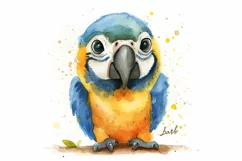 Cute Macaw Bird Baby Watercolor Handmade illustration Product Image 1