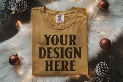 Mustard Comfort Colors 1717 Christmas Folded T-Shirt Mockup Product Image 1