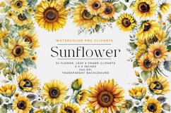 54 Sunflower Watercolor Flowers Clipart Product Image 1
