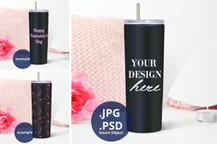 Valentine's Day Black Skinny Tumbler Mockup, Full wrap PSD Product Image 1