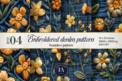 Embroidered Denim Digital Paper| Denim Pattern Product Image 1