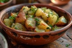 Rustic bowl overflowing with roasted potatoes and fresh herb Product Image 1