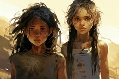 Survivors' resolve: two young girls in a post-apocalyptic wo Product Image 1