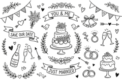 Hand Drawn Wedding Doodles Clipart Product Image 1