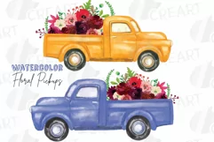 Floral watercolor pickup truck clip art, bridal decoration. Product Image 1