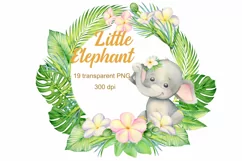 Watercolor Little Elephant clipart. Cute girl elephant and p Product Image 4