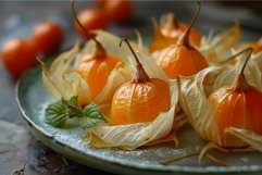 Fresh cape gooseberries on rustic plate Product Image 1